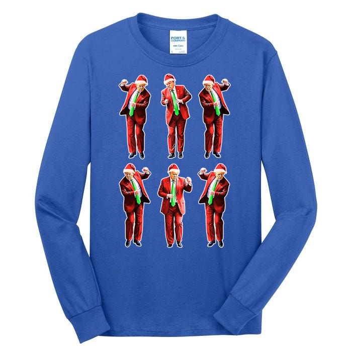 Funny Trump Dancing Around The Christmas Tree Trump Santa Gift Tall Long Sleeve T-Shirt