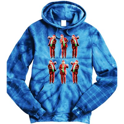 Funny Trump Dancing Around The Christmas Tree Trump Santa Gift Tie Dye Hoodie