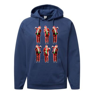 Funny Trump Dancing Around The Christmas Tree Trump Santa Gift Performance Fleece Hoodie