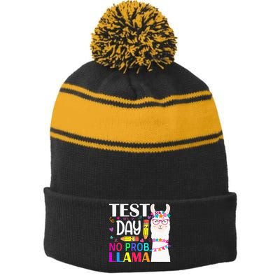 funny Test Day No Prob-llama Llama Teacher Stripe Pom Pom Beanie