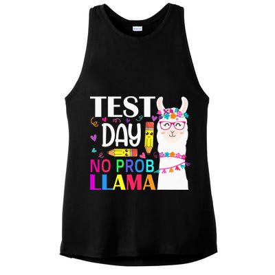 funny Test Day No Prob-llama Llama Teacher Ladies PosiCharge Tri-Blend Wicking Tank