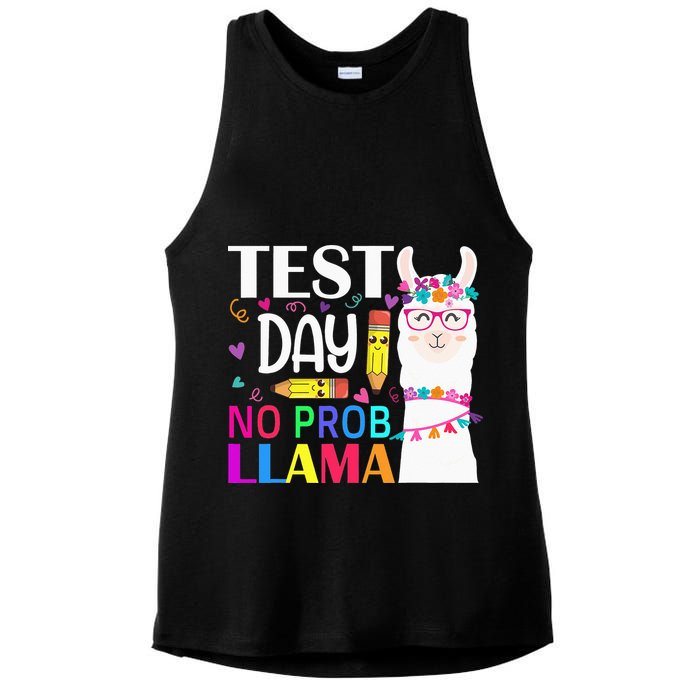 funny Test Day No Prob-llama Llama Teacher Ladies PosiCharge Tri-Blend Wicking Tank