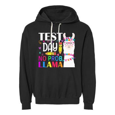 funny Test Day No Prob-llama Llama Teacher Garment-Dyed Fleece Hoodie