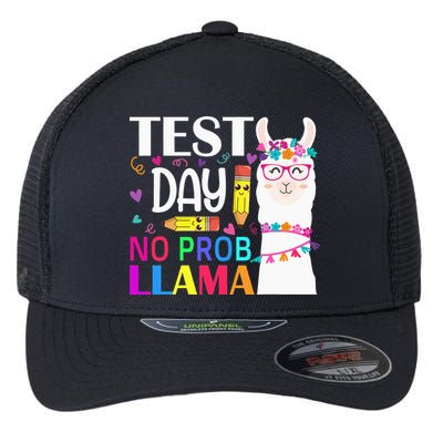 funny Test Day No Prob-llama Llama Teacher Flexfit Unipanel Trucker Cap