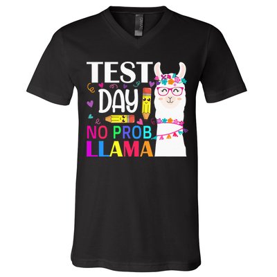 funny Test Day No Prob-llama Llama Teacher V-Neck T-Shirt