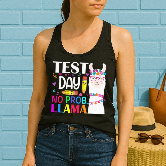 funny Test Day No Prob-llama Llama Teacher Womens Tank Top