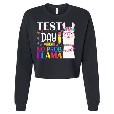 funny Test Day No Prob-llama Llama Teacher Cropped Pullover Crew