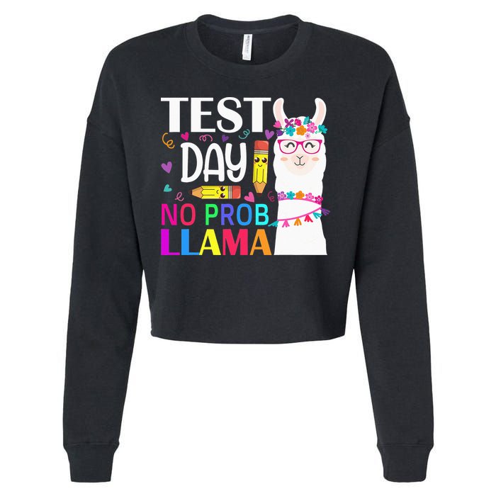 funny Test Day No Prob-llama Llama Teacher Cropped Pullover Crew