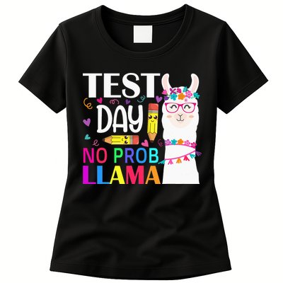 funny Test Day No Prob-llama Llama Teacher Womens T-Shirt