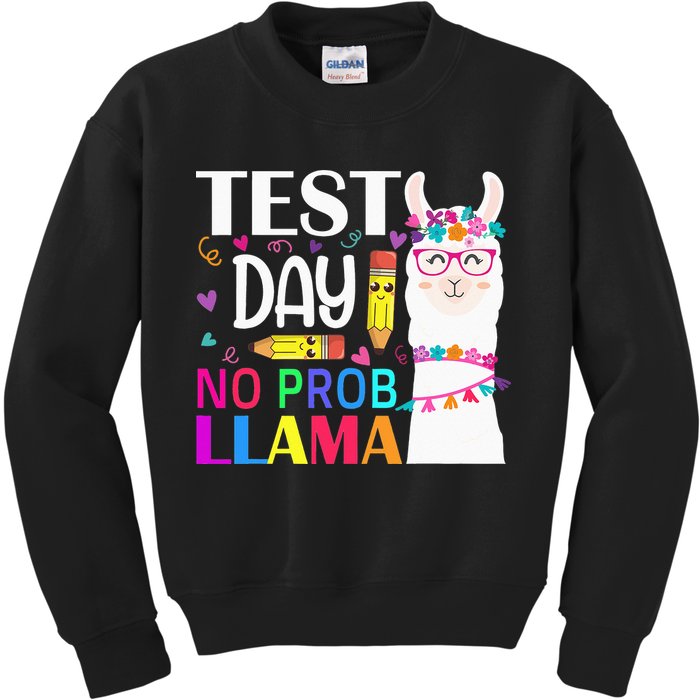 funny Test Day No Prob-llama Llama Teacher Kids Sweatshirt