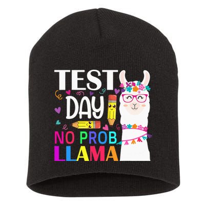 funny Test Day No Prob-llama Llama Teacher Short Acrylic Beanie