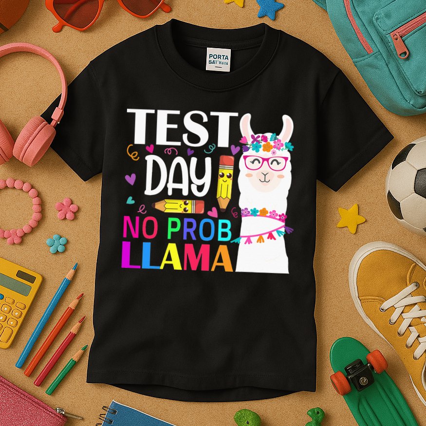funny Test Day No Prob-llama Llama Teacher Kids T-Shirt