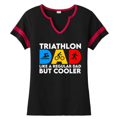 Funny Triathlon Design Dad Swim Bike Run Triathletes Gift Ladies Halftime Notch Neck Tee