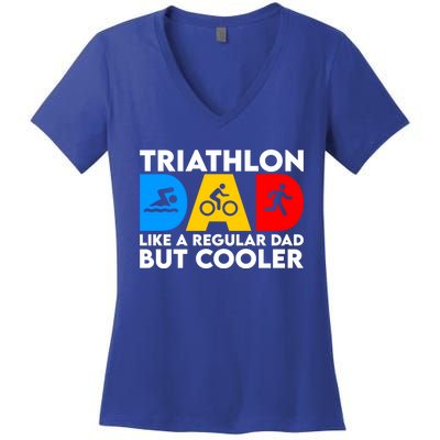 Funny Triathlon Design Dad Swim Bike Run Triathletes Gift Women's V-Neck T-Shirt