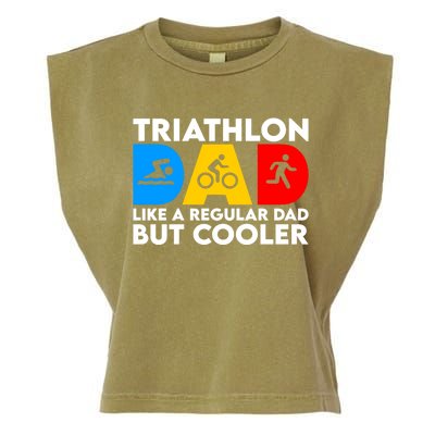 Funny Triathlon Design Dad Swim Bike Run Triathletes Gift Garment-Dyed Women's Muscle Tee