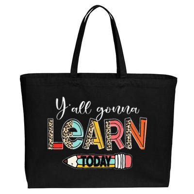 Funny Test Day Teacher Y'all Gonna Learn Today Leopard Cotton Canvas Jumbo Tote