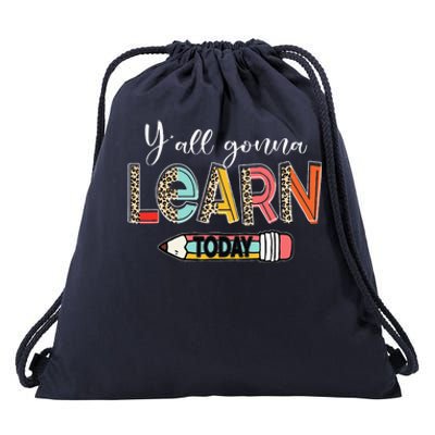 Funny Test Day Teacher Y'all Gonna Learn Today Leopard Drawstring Bag