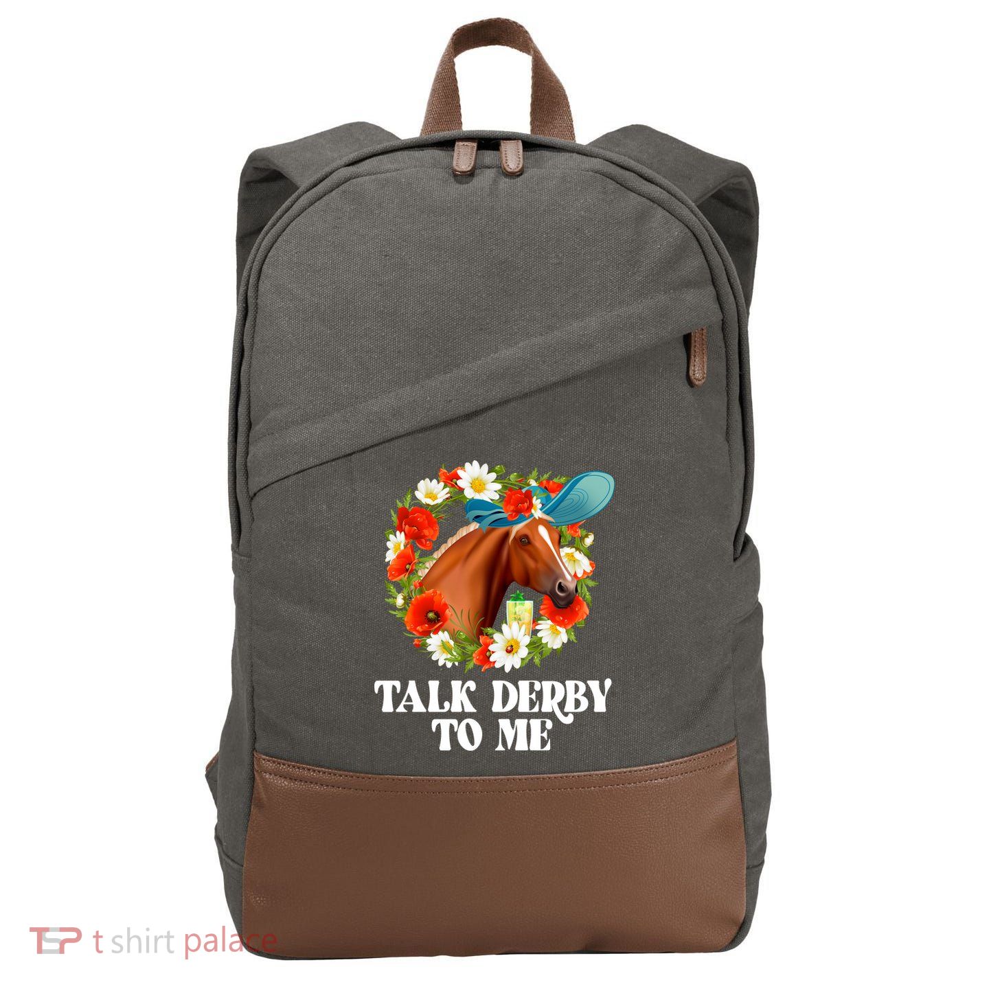 Funny Talk Derby To Me Horse Derby Racing Cotton Canvas Backpack