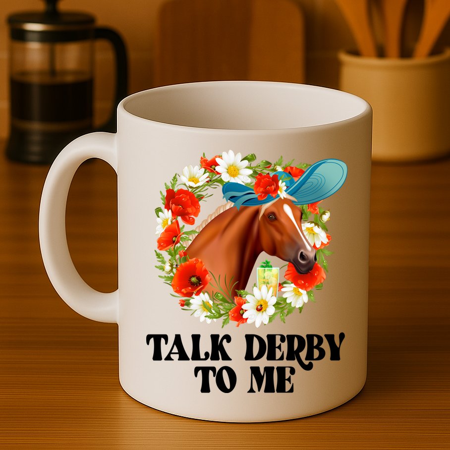 Funny Talk Derby To Me Horse Derby Racing Mug