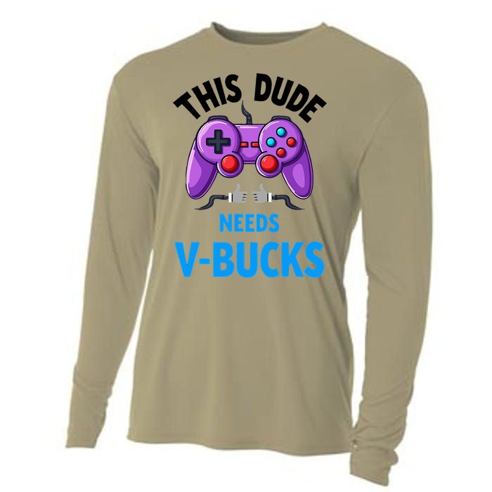 Funny This Dude Needs Vbucks Will Work For Bucks Gamer Cooling Performance Long Sleeve Crew