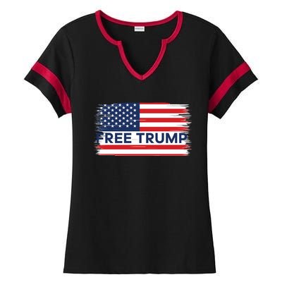 Free Trump Distressed Flag Ladies Halftime Notch Neck Tee