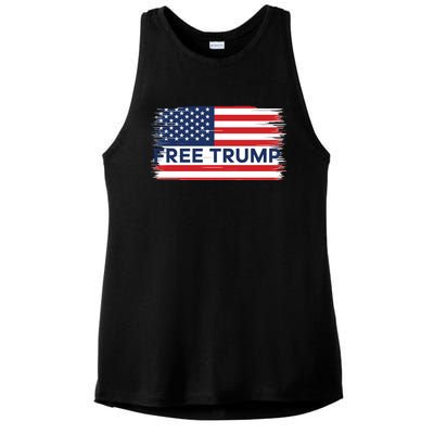 Free Trump Distressed Flag Ladies PosiCharge Tri-Blend Wicking Tank