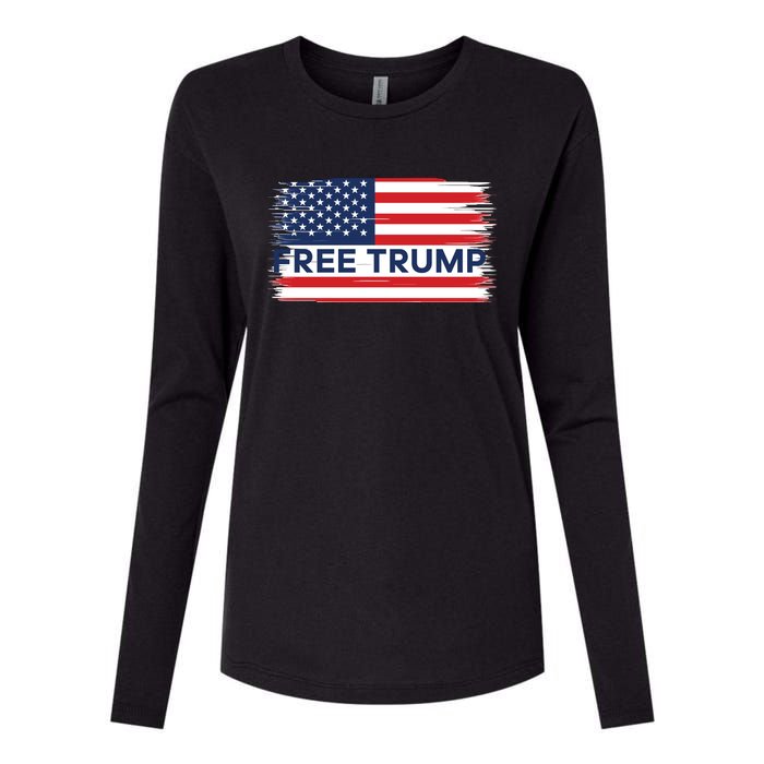 Free Trump Distressed Flag Womens Cotton Relaxed Long Sleeve T-Shirt