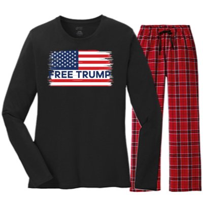 Free Trump Distressed Flag Women's Long Sleeve Flannel Pajama Set 