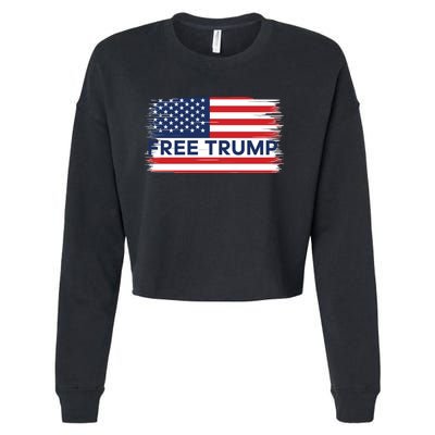 Free Trump Distressed Flag Cropped Pullover Crew