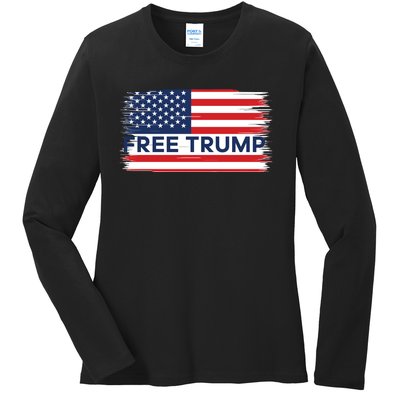 Free Trump Distressed Flag Ladies Long Sleeve Shirt