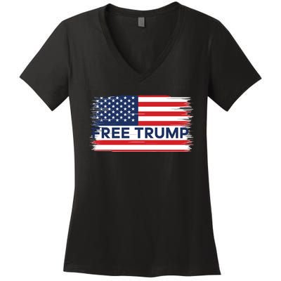 Free Trump Distressed Flag Women's V-Neck T-Shirt