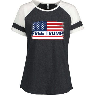 Free Trump Distressed Flag Enza Ladies Jersey Colorblock Tee