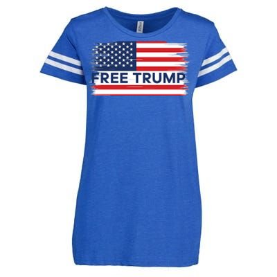 Free Trump Distressed Flag Enza Ladies Jersey Football T-Shirt