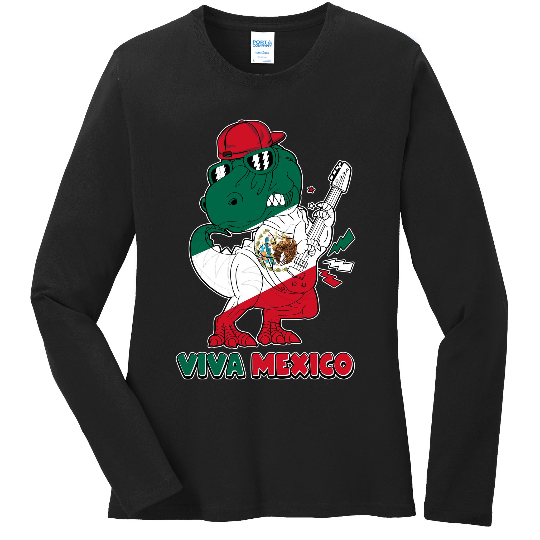 Funny Trex Dinosaur Viva Mexico Ladies Long Sleeve Shirt