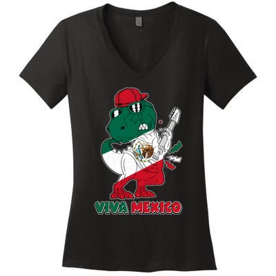 Funny Trex Dinosaur Viva Mexico Women's V-Neck T-Shirt
