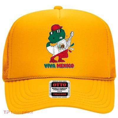 Funny Trex Dinosaur Viva Mexico High Crown Mesh Back Trucker Hat