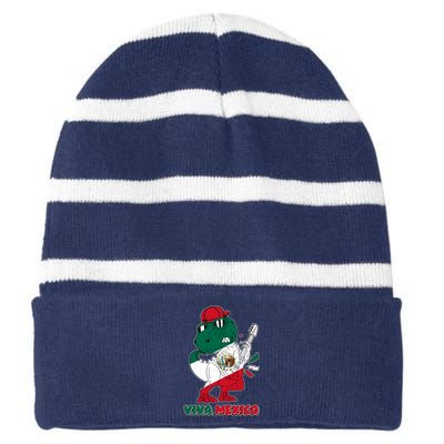 Funny Trex Dinosaur Viva Mexico Striped Beanie with Solid Band