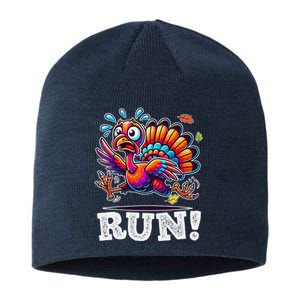 Funny Turkey Day Run Thanksgiving Its Leg Day Turkey Running Sustainable Beanie