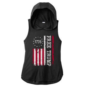 Free Trump Destressed 1776 Betsy Ross USA Flag Ladies PosiCharge Tri-Blend Wicking Draft Hoodie Tank