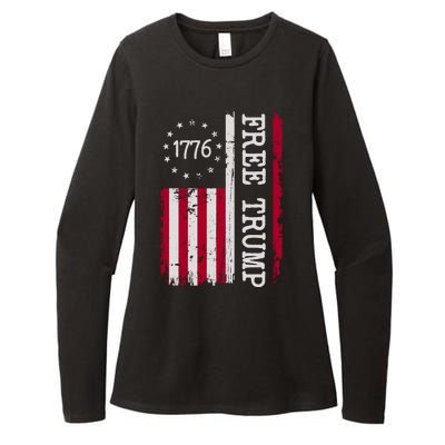 Free Trump Destressed 1776 Betsy Ross USA Flag Womens CVC Long Sleeve Shirt