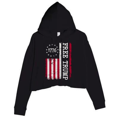 Free Trump Destressed 1776 Betsy Ross USA Flag Crop Fleece Hoodie