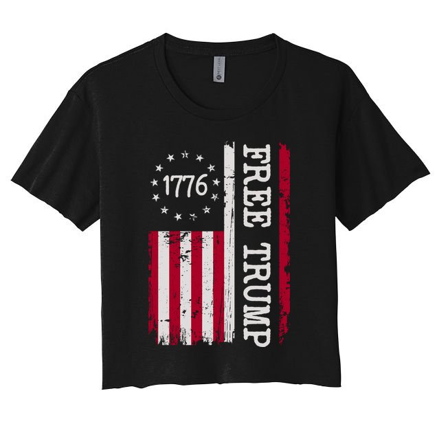 Free Trump Destressed 1776 Betsy Ross USA Flag Women's Crop Top Tee
