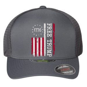 Free Trump Destressed 1776 Betsy Ross USA Flag Flexfit Unipanel Trucker Cap