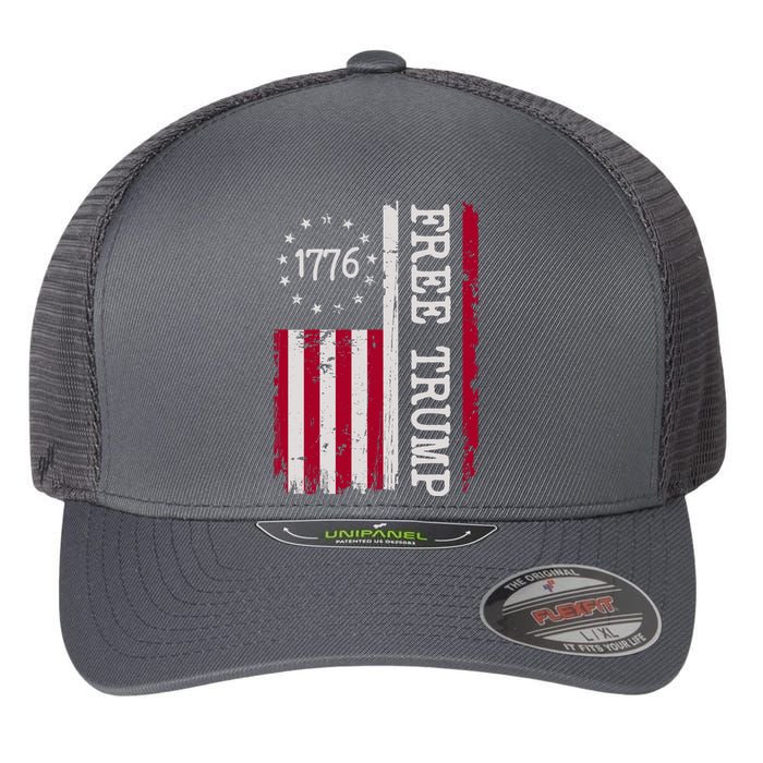 Free Trump Destressed 1776 Betsy Ross USA Flag Flexfit Unipanel Trucker Cap