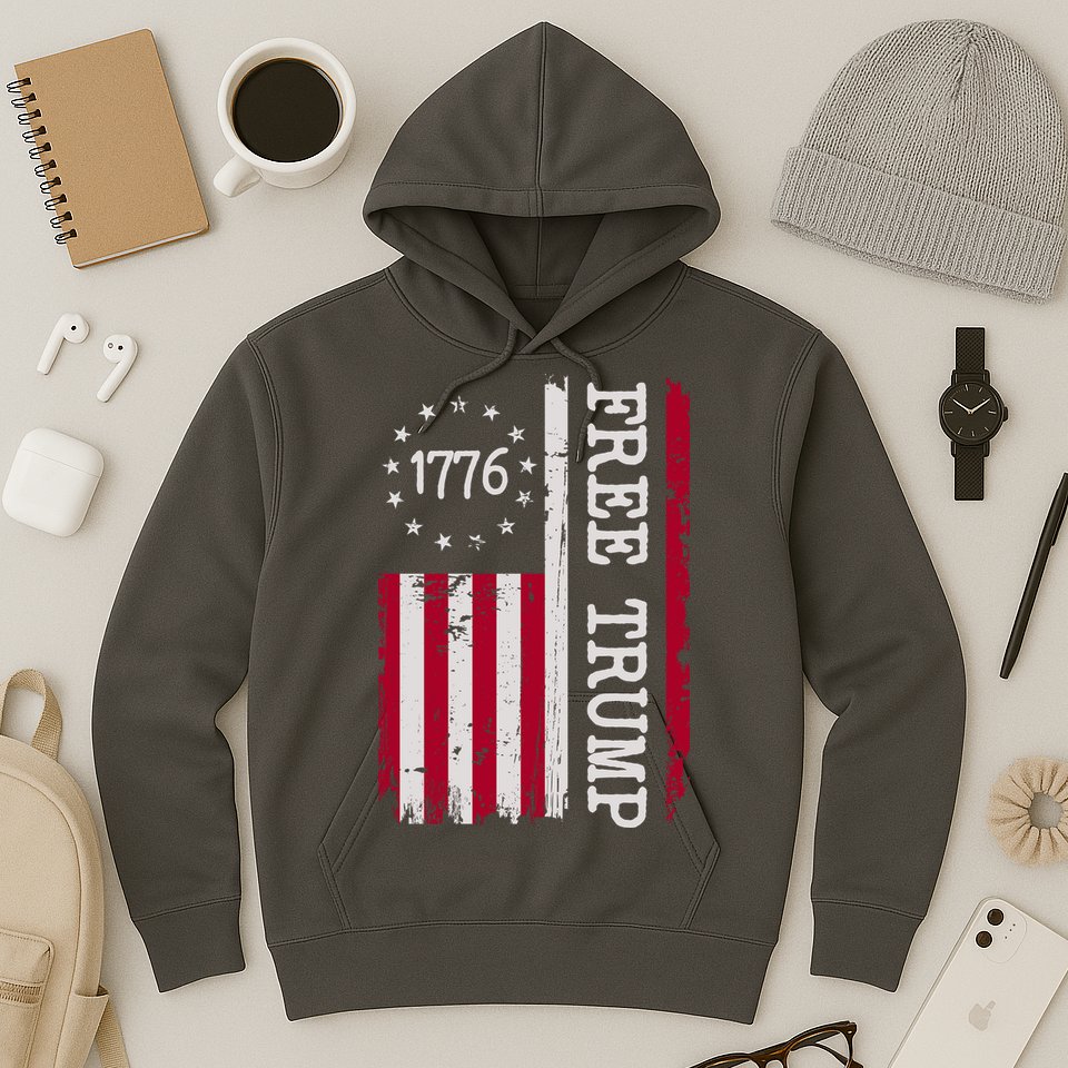 Free Trump Destressed 1776 Betsy Ross USA Flag Hoodie