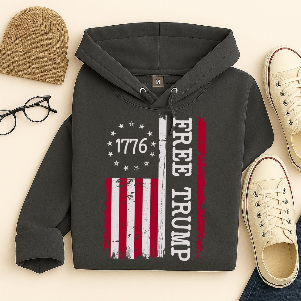 Free Trump Destressed 1776 Betsy Ross USA Flag Hoodie