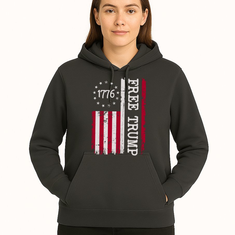 Free Trump Destressed 1776 Betsy Ross USA Flag Hoodie