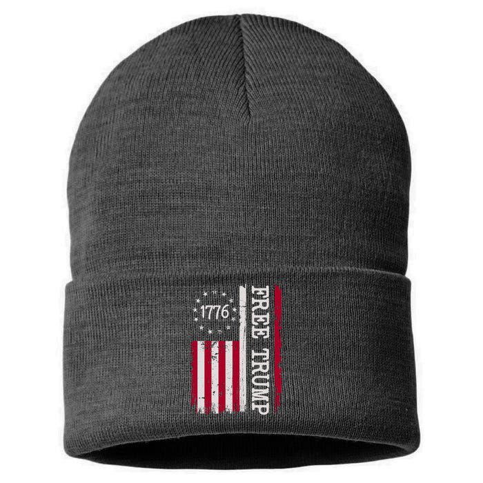 Free Trump Destressed 1776 Betsy Ross USA Flag Sustainable Knit Beanie