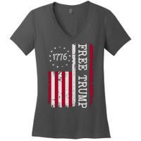 Free Trump Destressed 1776 Betsy Ross USA Flag Women's V-Neck T-Shirt