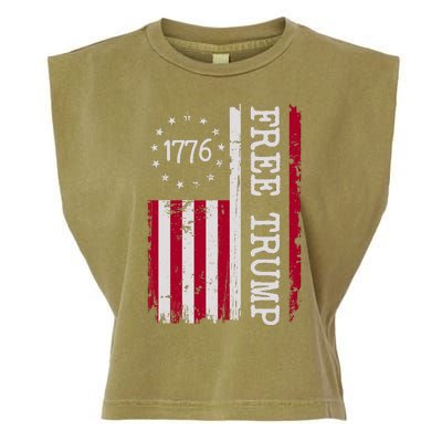 Free Trump Destressed 1776 Betsy Ross USA Flag Garment-Dyed Women's Muscle Tee